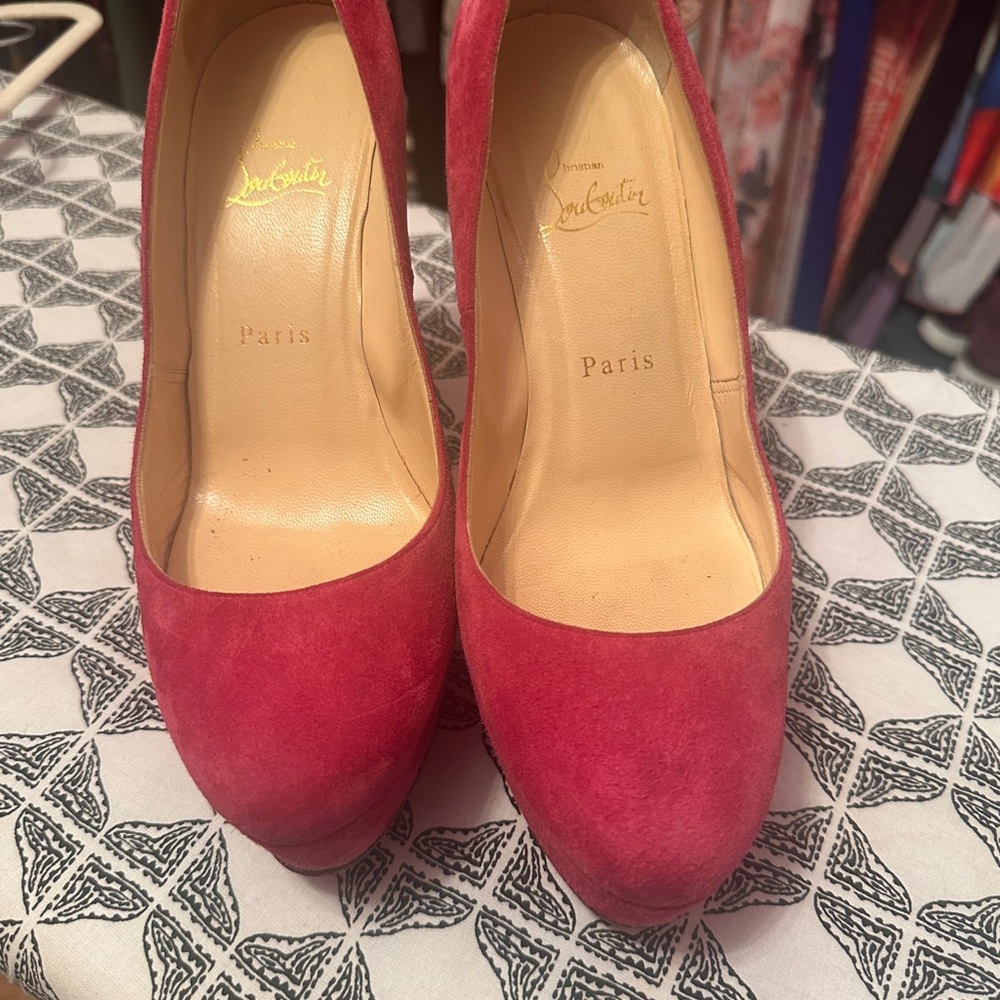 Christian Louboutin Women's Vibrant Pink Suede Heels
